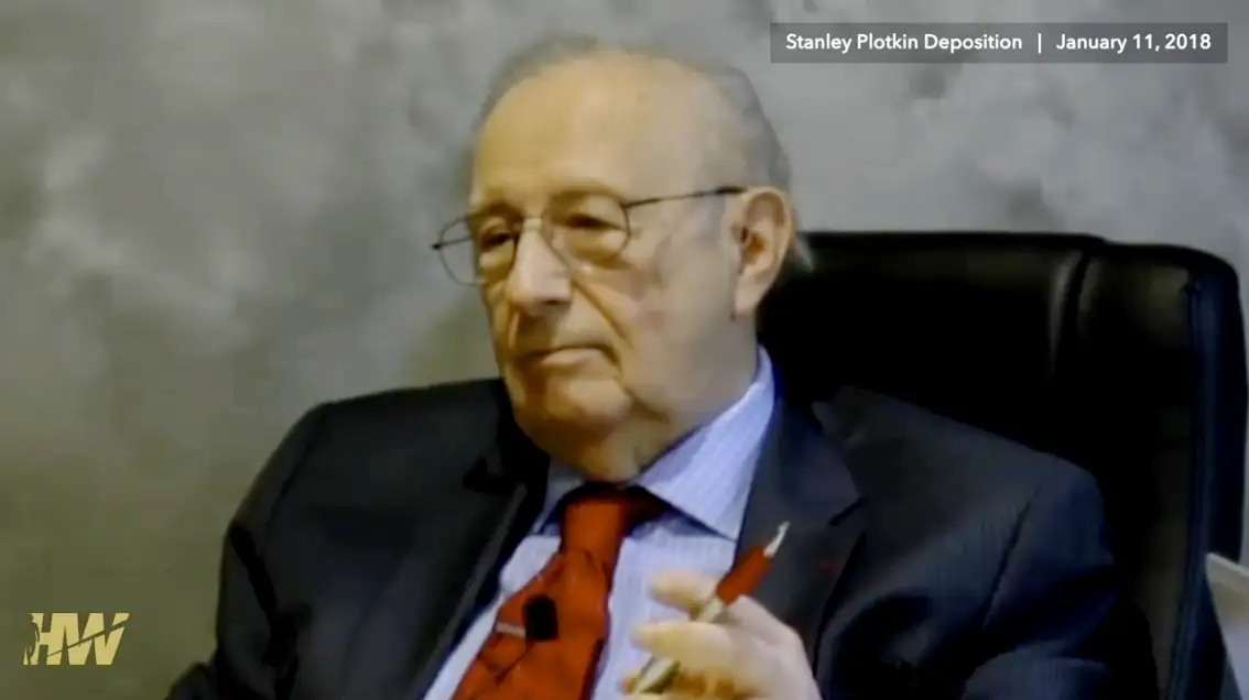 image from the highwire of dr stanely plotkin being deposed