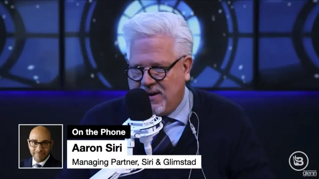 overlay image of glenn beck and aaron siri with headline of "demanding pfizer transparency"