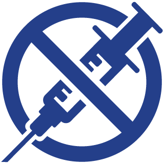 vaccine-needle icon of needle being crossed out, used to represent vaccine exemption practice
