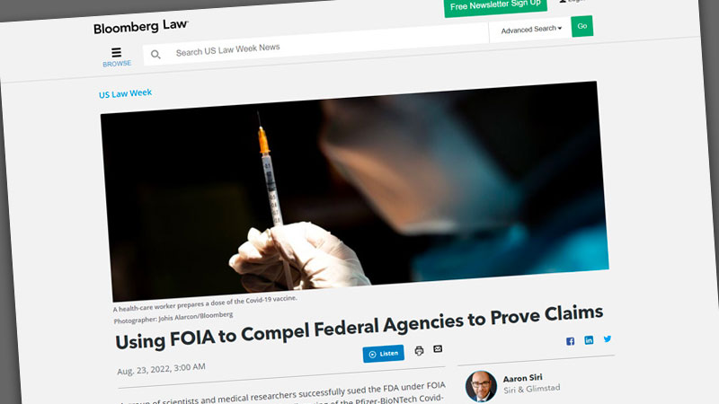 image of bloomberg law article highlighting successful lawsuit using FOIA