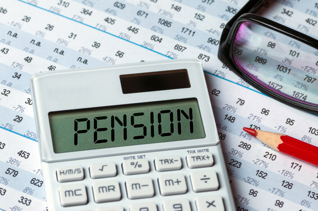 Calculator that says PENSION on the screen