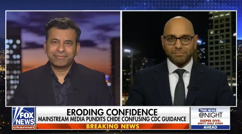 video overlay image of aaron siri on fox news discussing the CDC's confusing guidance