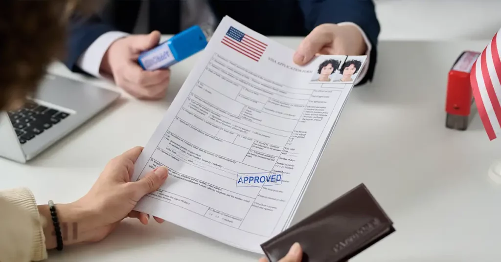 traveler receiving travel documents