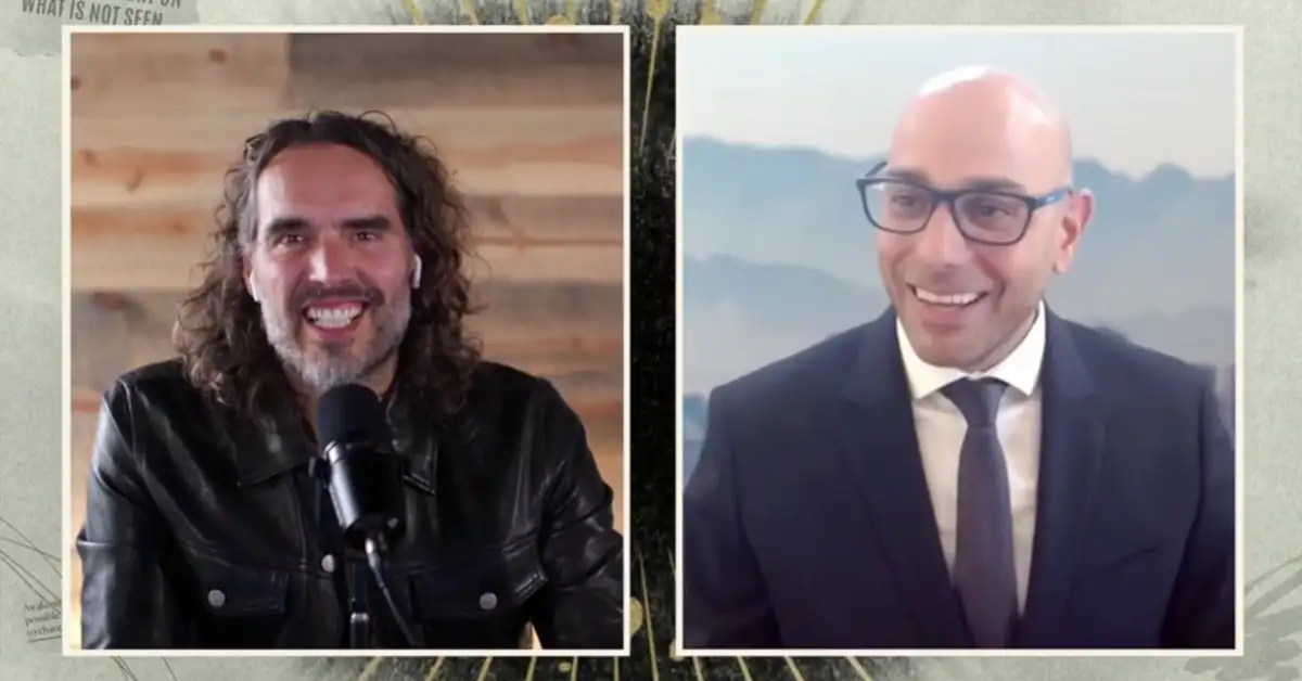 video overlay image of aaron siri on stay free with russell brand