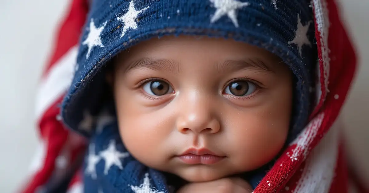 image of a baby wrapped in an american flag representing birthright citizenship