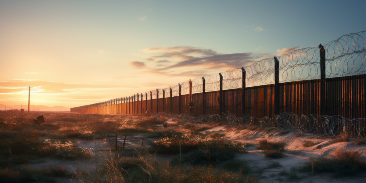 A barbed wire fence along the Texas Mexico border