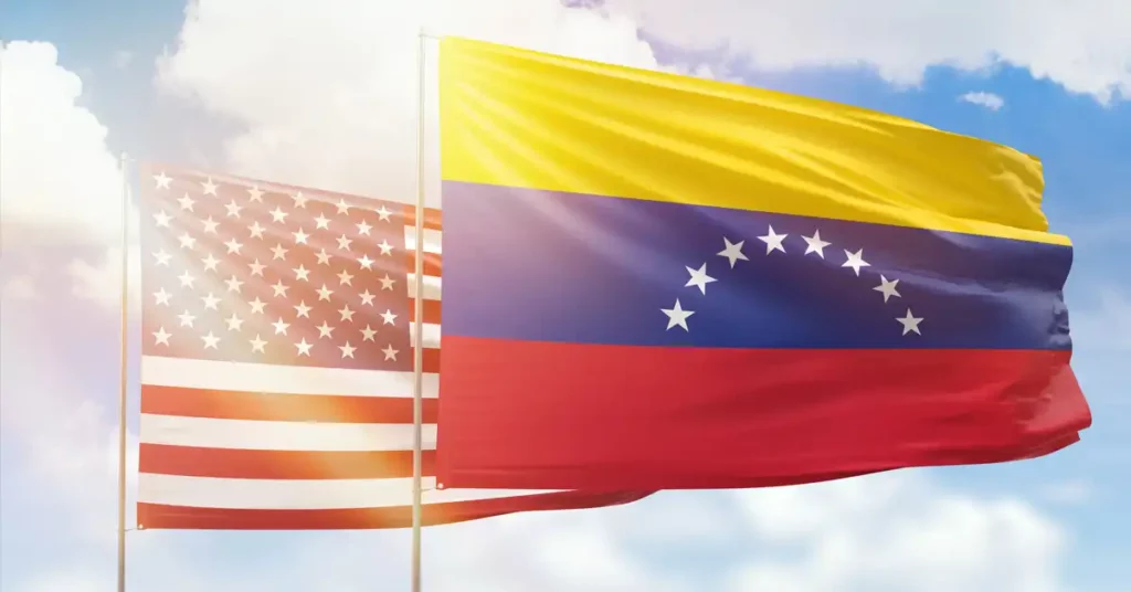 imagen de una bandera estadounidense y una bandera venezolana, que representan el TPS para los venezolanos