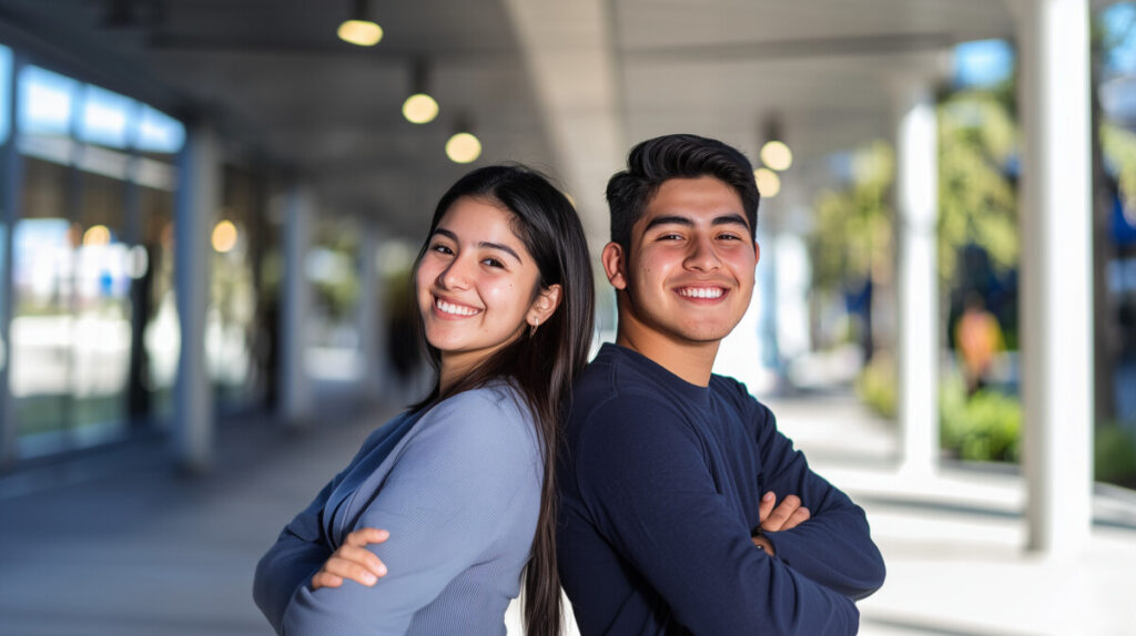 Two smiling international college students — representing U.S. graduates affected by USCIS $100,000 H-1B fee exemptions