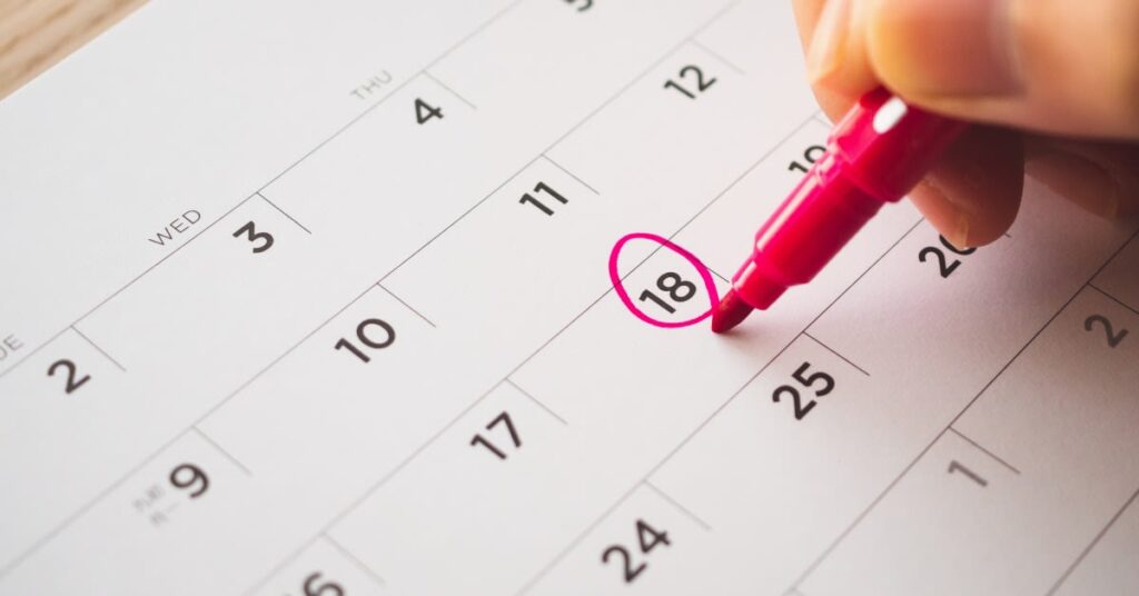 Calendar with a date circled in red, highlighting important deadlines in the vaccine injury claims process