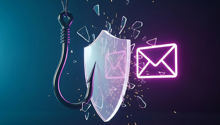 background image of a fish hook grabbing an email representing a deceptive email