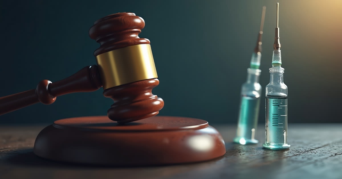 Judge’s gavel beside syringes, symbolizing legal claims involving vaccine injuries