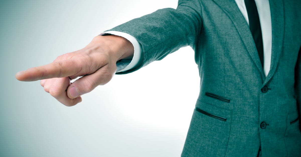 Employer or school official directing individual away, representing denial of a vaccine exemption request